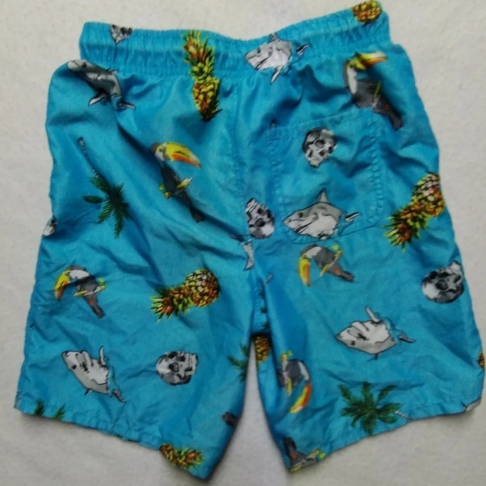 Wonder Nation Swim Trunks Tropical Toucan Shark Skull Print Kids Size‎ L